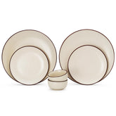 Hand Painted Ceramic Stoneware Dinner Set Of 6 - Off White | 2 Dinner Plates, 10.6 Inch Each+ 2 Small Plates, 7.4 Inch Each + 2 Small Dinner Bowls, 170ml Each - Microwave & Dishwasher Safe